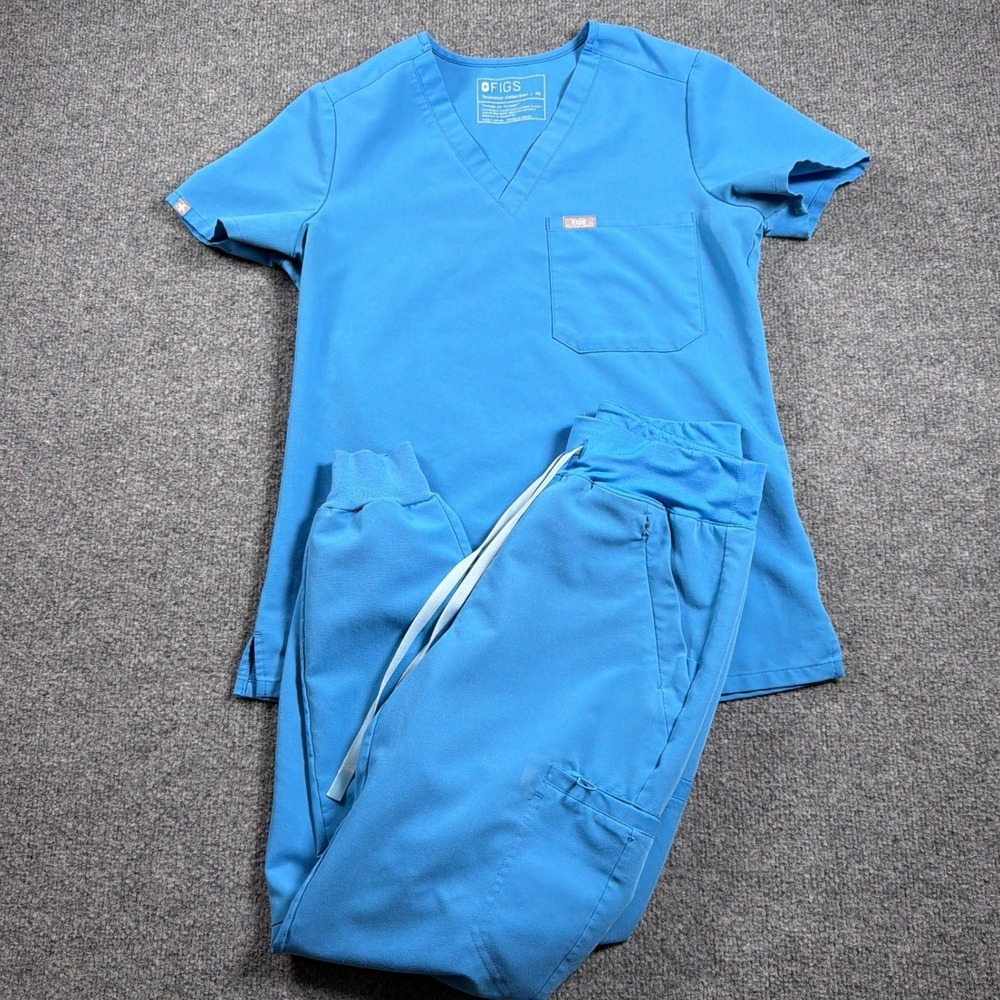 Figs Scrub Set Women XS Blue Technical Collection Zamora High Rise V-Neck Top